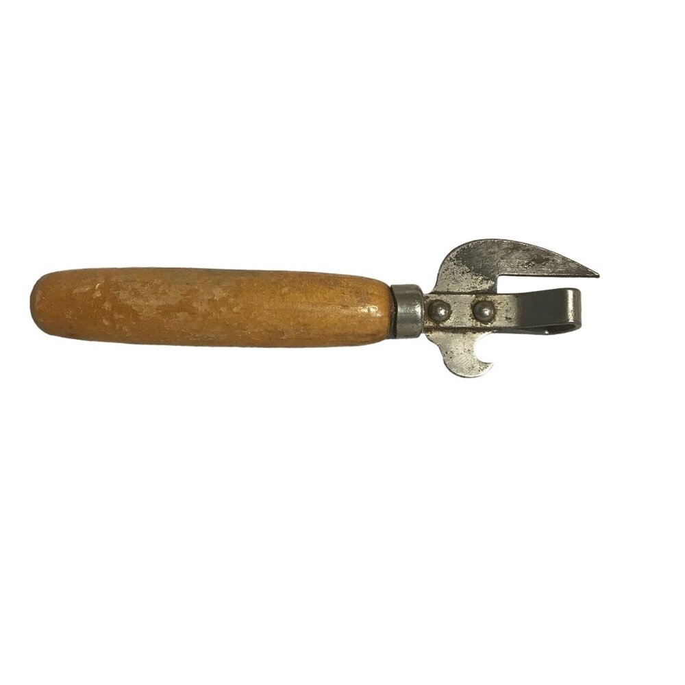 Vintage Wooden Handle Can Opener With Metal Blade & Bottle Opener 5 "